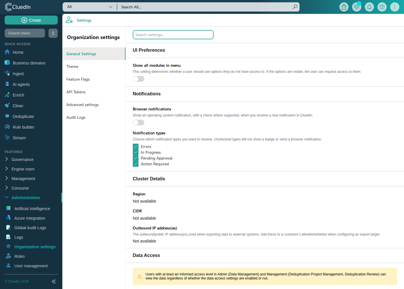 Notifications section under General Settings