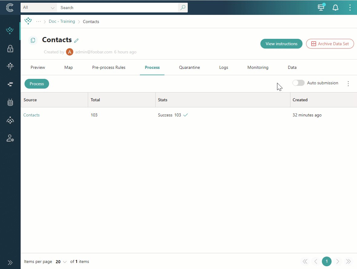 Animation: turning on the Auto submission toggle on the Process tab, confirming, and a notification that auto-submission has been saved