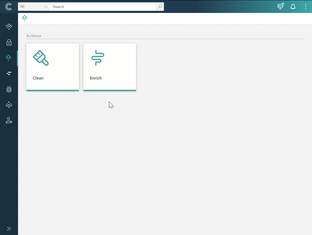 Animation: from Enrich, Add Enricher is selected, an enricher is chosen, its Configure tab is completed, and the details page opens