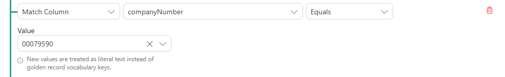 Auto-select condition: Match Column companyNumber Equals the literal value 00079590